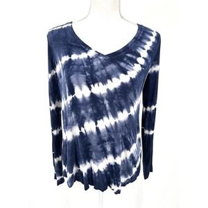 Aero Seriously Soft Perfect V-Neck Sky Blue Tie Dye Womans Medium Long T-Shirt